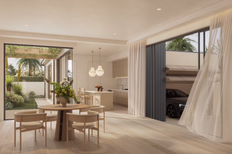 A custom new home by SPACE - the living pavilion opening to the garden